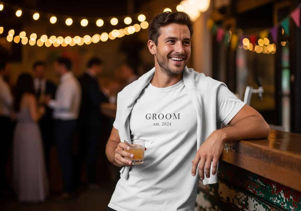 svatební outfit ženicha po půlnoci - tričko s potiskem Groom